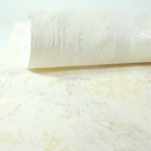 Tapeta jak KAMIEŃ marmur kremowy złoty brokat Flizelina