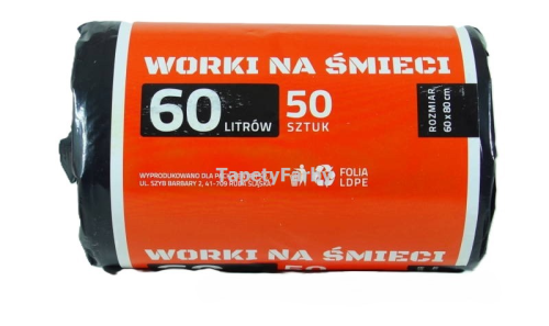 Worki na śmieci 60L LDPE czarne w rolce EKO sanitarne 60x80cm 50szt
