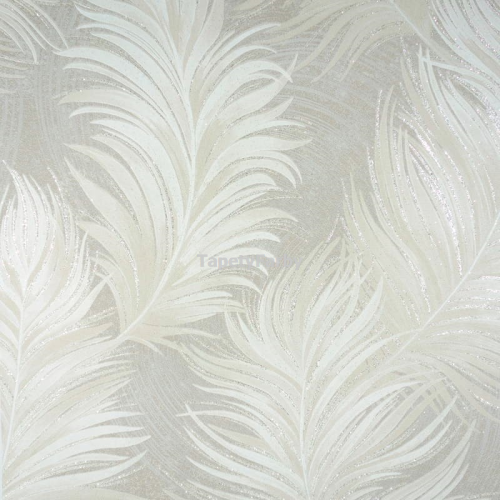 Tapeta jasne PIÓRKA brązowe tło ze srebrnym brokatem EFEKTOWNA Flizelina