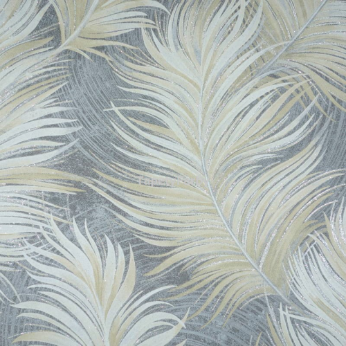 Tapeta beżowe PIÓRKA szare tło ze srebrnym brokatem EFEKTOWNA Flizelina