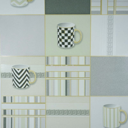 Tapeta do kuchni oliwkowa FILIŻANKI kafelki złota fuga winylowa zmywalna