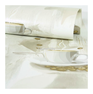 Tapeta kuchenna BEŻOWE FILIŻANKI kawa napisy winylowa do mycia