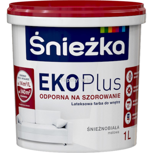 Farba lateksowa Śnieżka Eko Plus 1l emulsja wewnętrzna biała matowa do szorowania na mokro