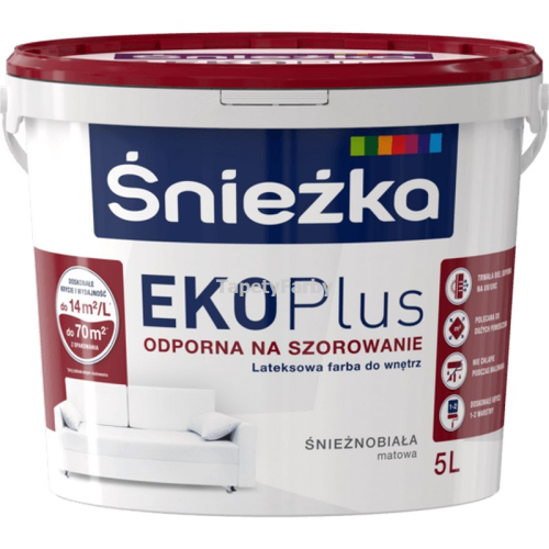 Farba lateksowa Śnieżka Eko Plus 5l emulsja wewnętrzna biała matowa do szorowania na mokro