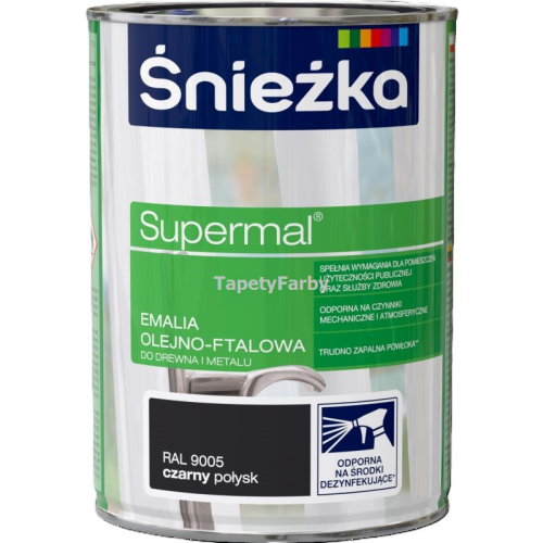 Emalia olejno-ftalowa czarny połysk Supermal do drewna metalu Śnieżka 0,8l