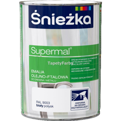 Emalia olejno-ftalowa biały połysk Supermal do drewna metalu Śnieżka 0,8l