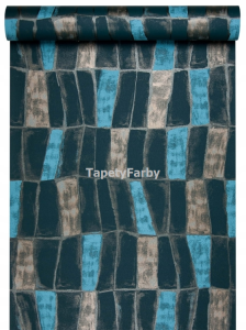 Tapeta z motywem geometrycznym turkusowo niebieska bez winylu eko