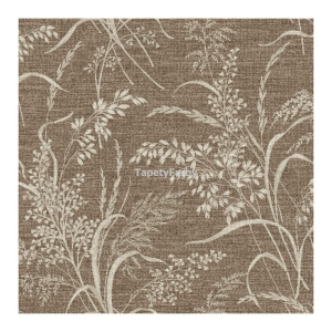 Tapeta drobne listki POLNE ZIOŁA struktura lnu brązowa boho na flizelinie