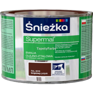 Emalia olejno-ftalowa brązowy połysk Supermal do drewna metalu Śnieżka 0,4l