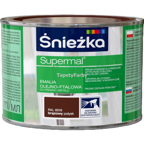 Emalia olejno-ftalowa brązowy połysk Supermal do drewna metalu Śnieżka 0,4l