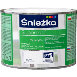 Emalia olejno-ftalowa biały połysk Supermal do drewna metalu Śnieżka 0,4l