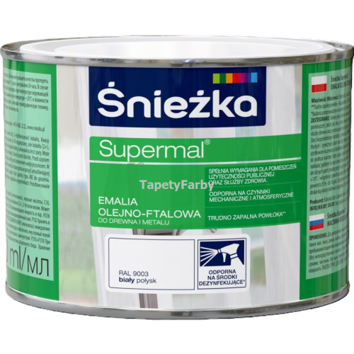 Emalia olejno-ftalowa biały połysk Supermal do drewna metalu Śnieżka 0,4l