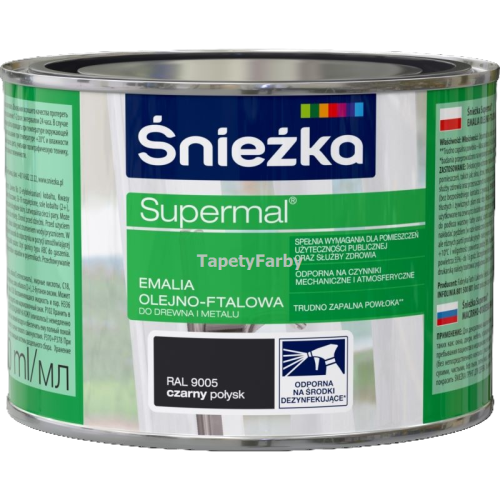 Emalia olejno-ftalowa czarny połysk Supermal do drewna metalu Śnieżka 0,4l