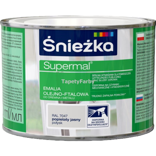 Emalia olejno-ftal. j.popiel. połysk Supermal do drewna metalu Śnieżka 0,4l