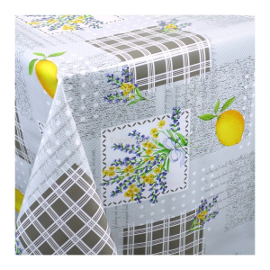 Cerata zółte CYTRYNY szare patchworkowe tło obrus na metry 140x10cm