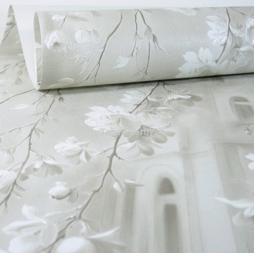 Tapeta KWITNĄCE GAŁAZKI beżowe miasto 3D winylowa do mycia