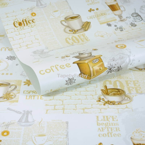 Tapeta kuchenna brązowo szara FILIŻANKI cynamon kawa Winylowa