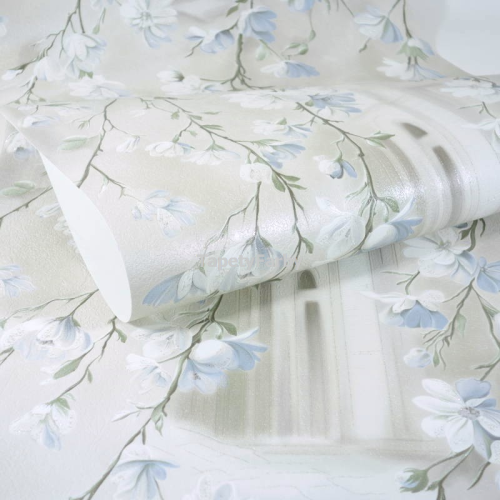 Tapeta KWITNĄCE GAŁĄZKI niebieskie miasto 3D winylowa do mycia