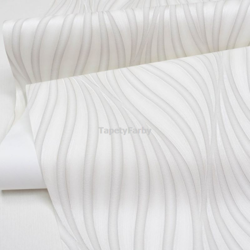 Tapeta FALE GEOMETRYCZNE 3D beżowo-biała elegancka na flizelinie